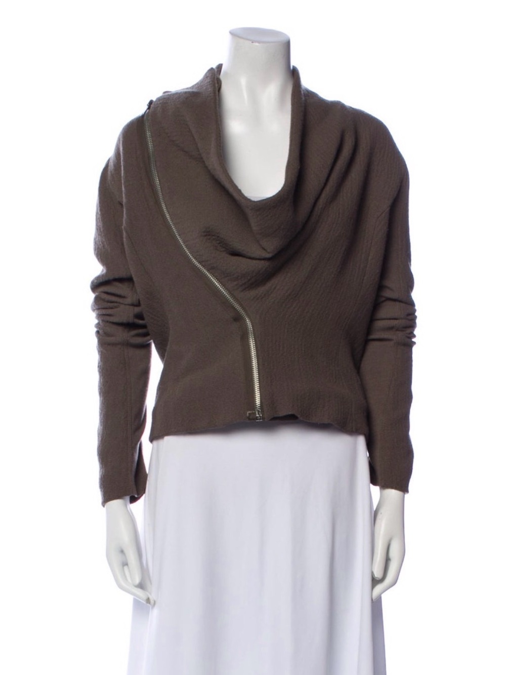 Rick Owens Virgin Wool Brown Asymmetric Zip Cowl Neck Women’s Jacket
